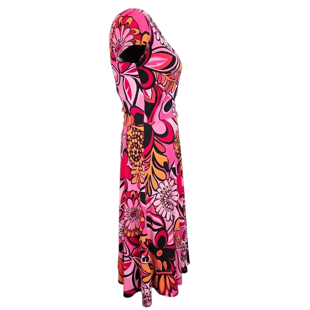 🌺 LIZZATTI Slinky Flowy Floral Wrap Dress Size 4 | Retro 90s Y2K Bold Print 🌺 - Picture 5 of 9